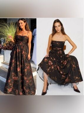 NEW Reformation Kastoria Maxi Dress Gown Ballad Black with Pink Floral Size 8